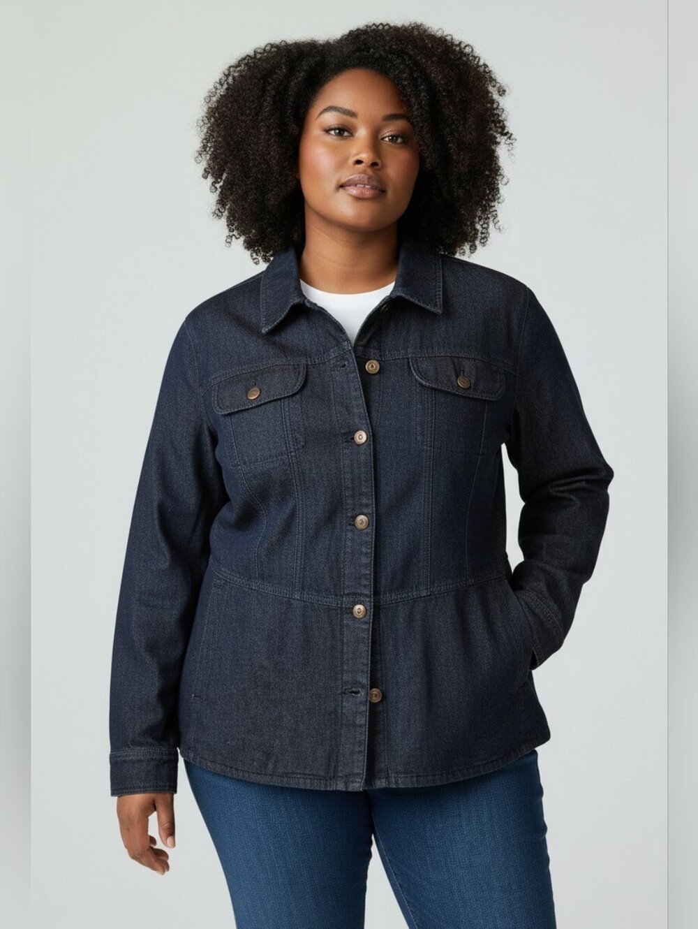 NWOT Jessica London Womens Cotton Denim Jacket Metal Buttons Chest Pockets 28W